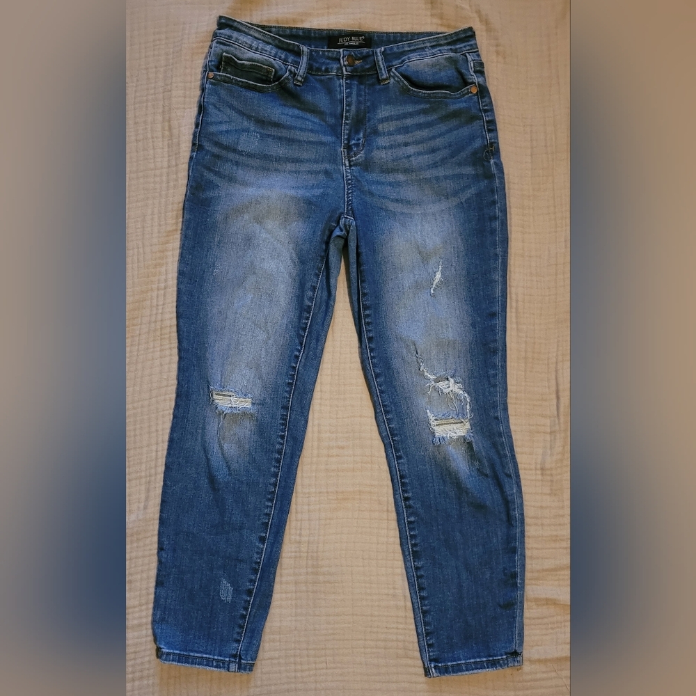 Judy Blue Relaxed Fit Dark Wash Distressed Jeans Size 31 - Picture 1 of 10